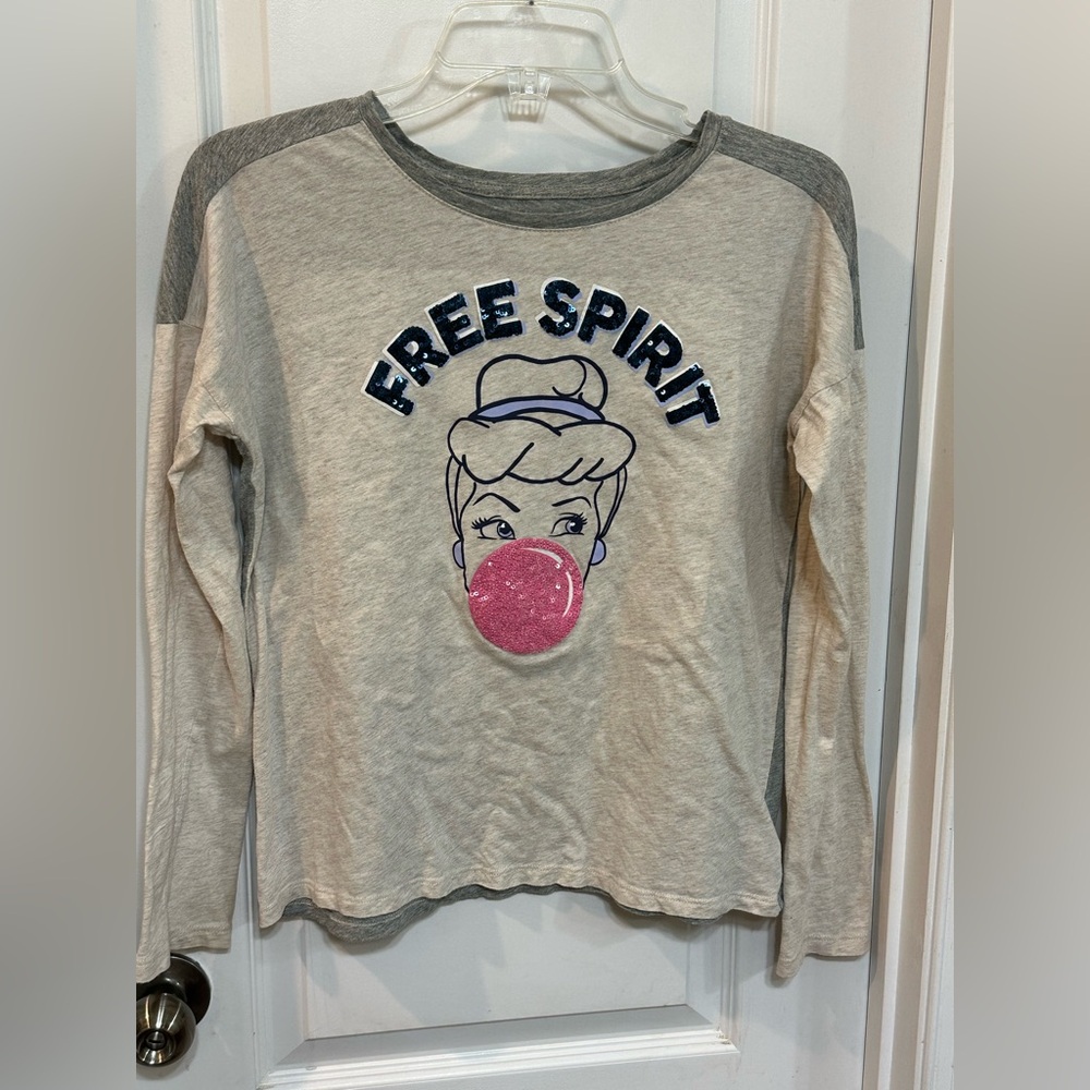 GAP Free Spirit Cinderella Long Sleeve Kids Top in Light Gray with Pink Accent